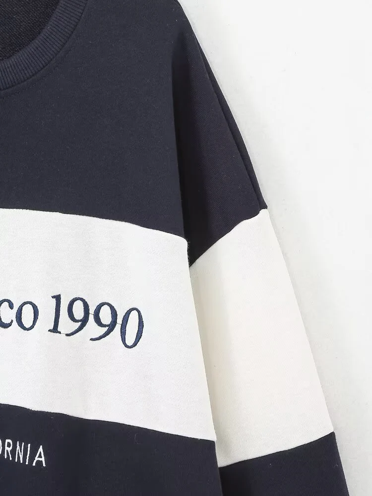 European style new arrival women's fashion versatile and elegant letter print round neck long-sleeved loose sweatshirt.