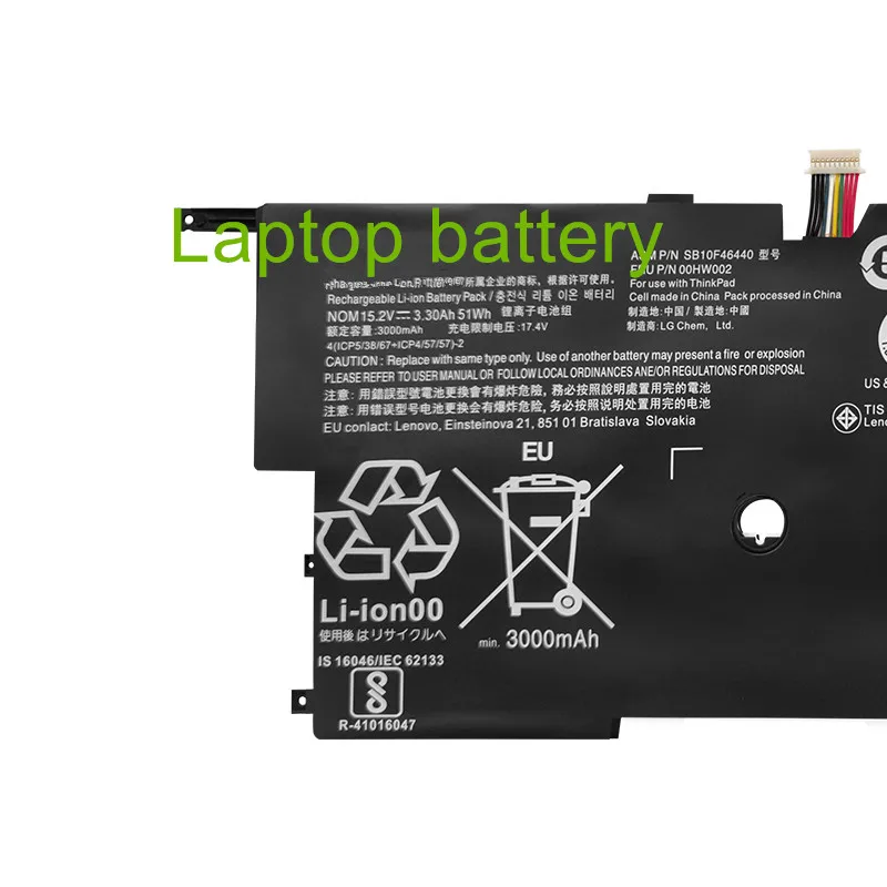 Original Laptop Battery 15.2V 51Wh 00HW002 Battery for X1 Gen3 00HW003 SB10F46440 X1C