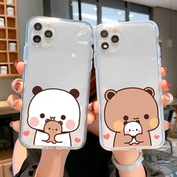 Funny Cartoon Bear Clear Couple Paired Phone Case For iPhone 17 14 13 11 12 15 16 Pro Max Mini SE 7 8 Plus Lovers Cover Fundas