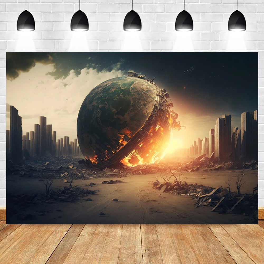 Destroyed City Backdrop The End World Collapsed Buildings City Ruins Disaster Scene Theme Photography Background