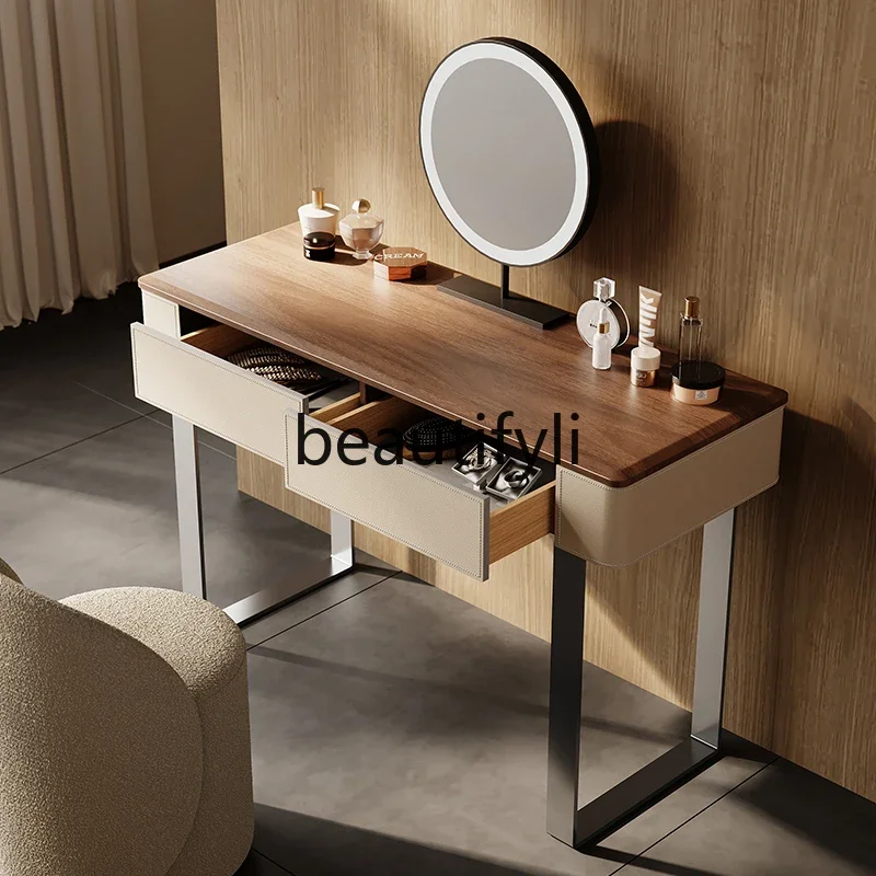 

new bedroom light luxury high-end makeup table small apartment medium and ancient style simple integrated makeup table