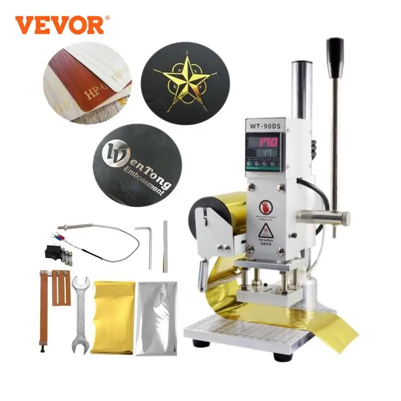 VEVOR WT-90DS Hot Foil Stamping Machine Manual Digital Heat Press Machinine PVC Leather Wood Custom Logo Embossing Bronzing