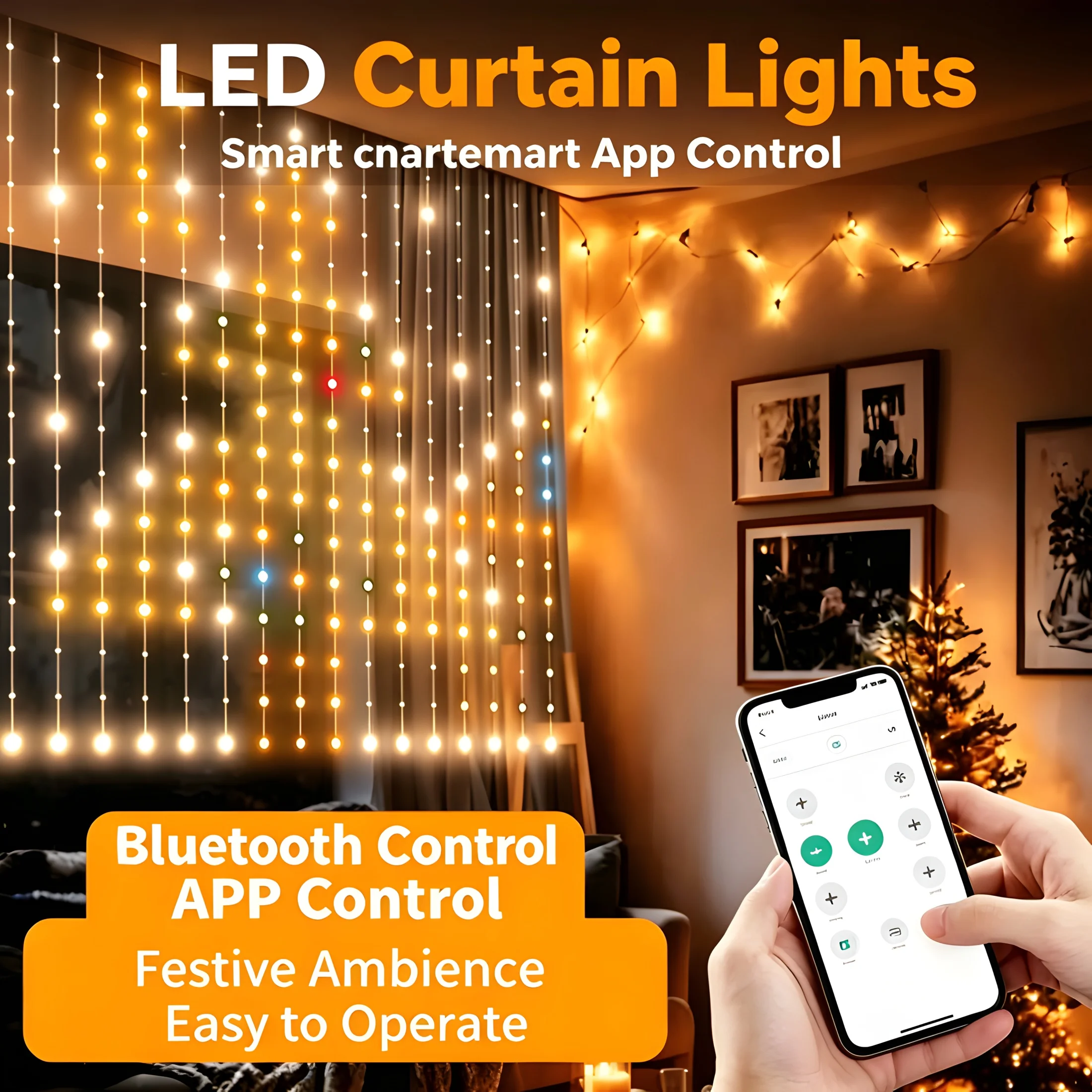 Smart LED Curtain Lights 400 RGB USB App Control DIY Pixel Display Music Sync Fairy String Lights for Game Room Decor