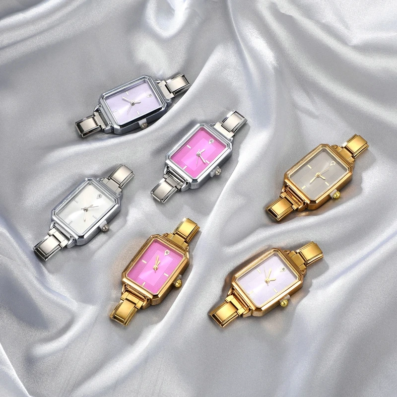 Fashion Colorful Dial Square Stainless Steel Women Watch Head Fit 9mm Bracelet For Party Friend Wife Birthday Jewelry Gifts