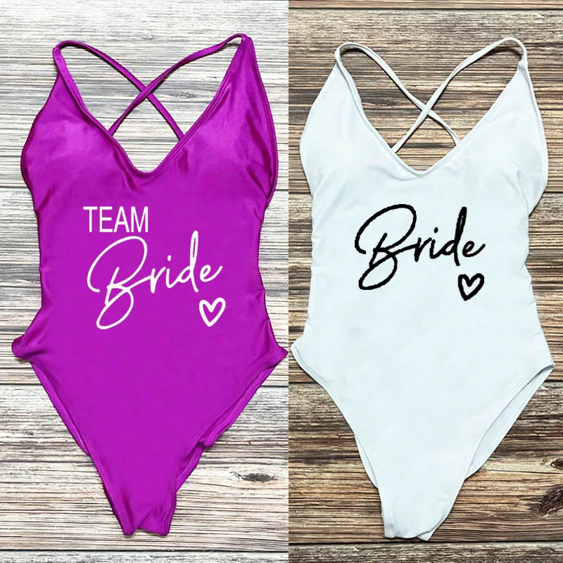 

Sexy Padded Swimwear Women Team Bride LOVE One Piece Swimsuit Squad Swim suits Bachelorette Party Bathing Suit Summer Beachwear