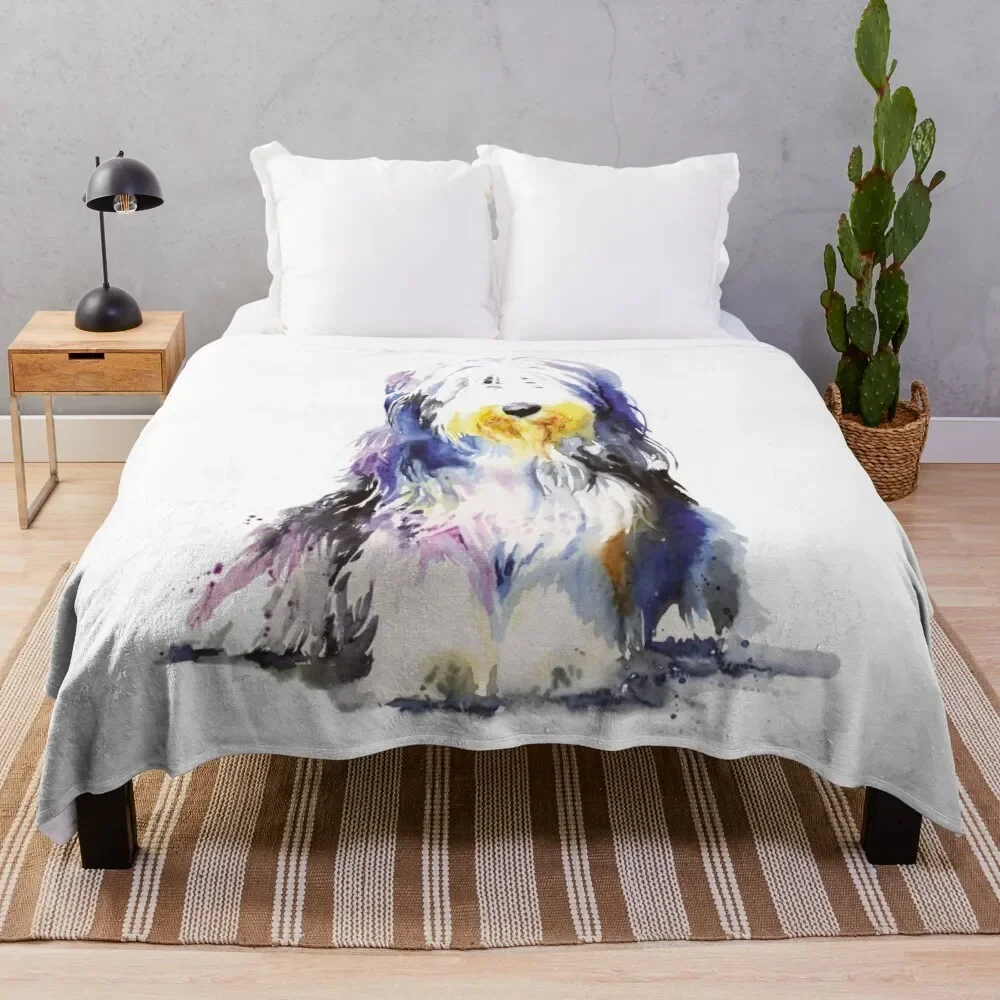 Bearded Collie Watercolour Throw Blanket cosplay anime Decorative Beds Hairy Blankets