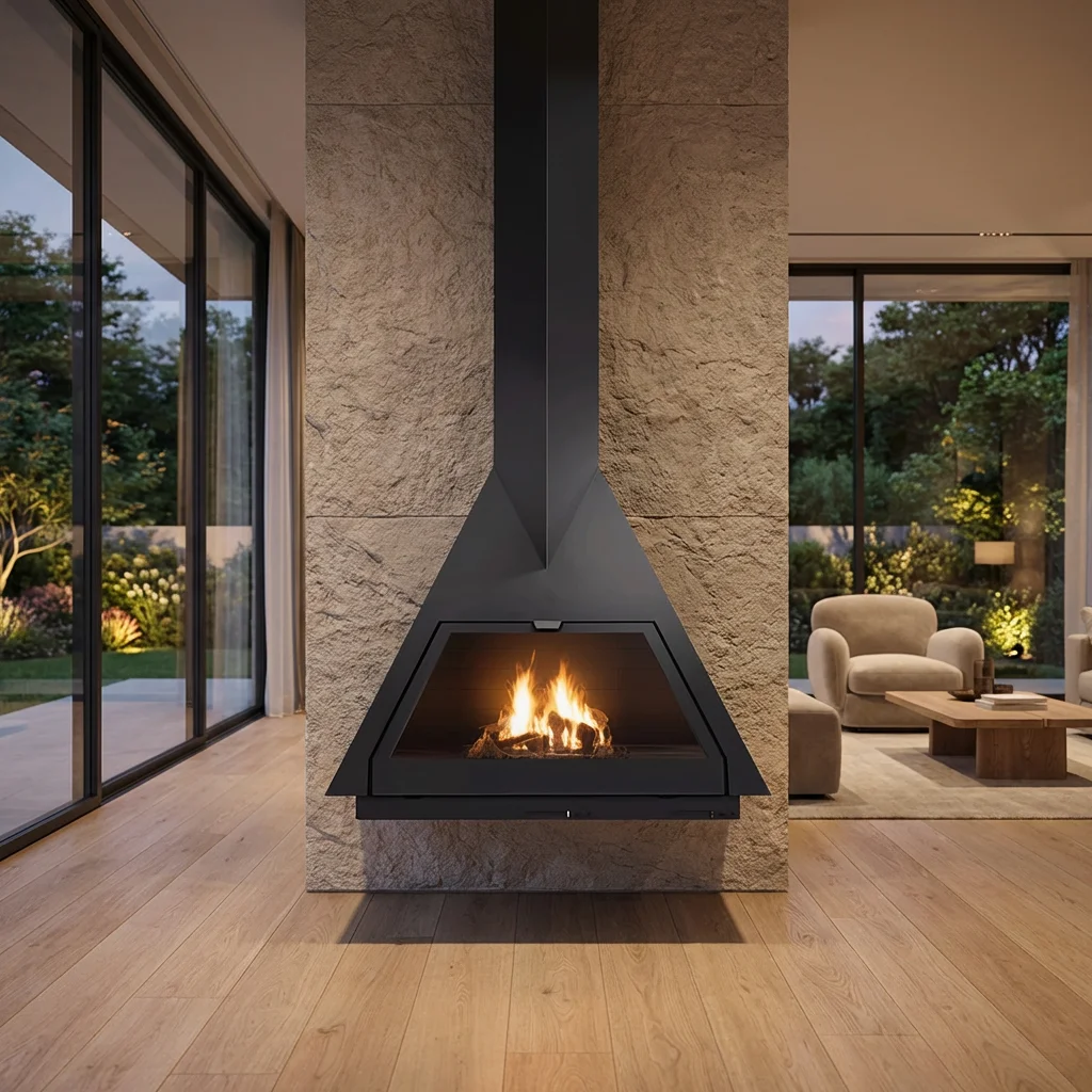 Modern Hanging Steel Stove Customizable for Villa Vacation Home Living Room Hotel Use-Freestanding Indoor Suspended Fireplace