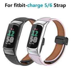 Fitbit-Charge 5および6、小型ウエスト、磁気バックル、金属、充電56のレザーストラップ交換