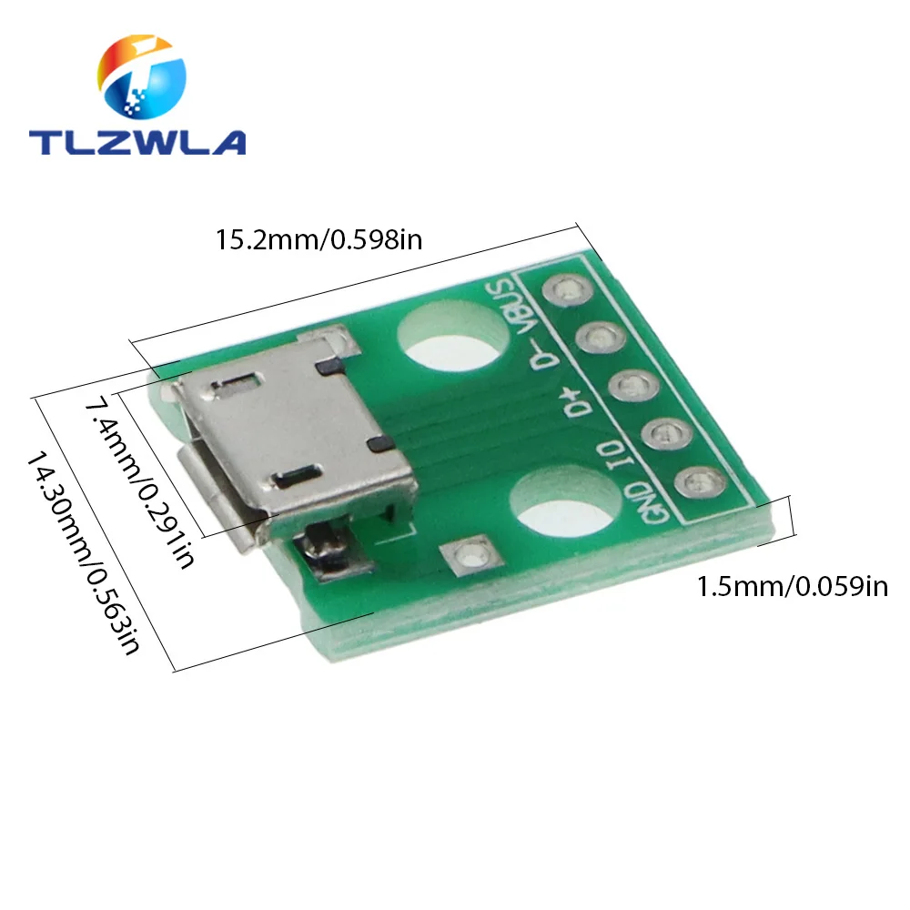 100PCS MICRO USB To DIP Adapter 5pin Female Connector B Type PCB Converter Breadboard Switch Board SMT Mother Seat