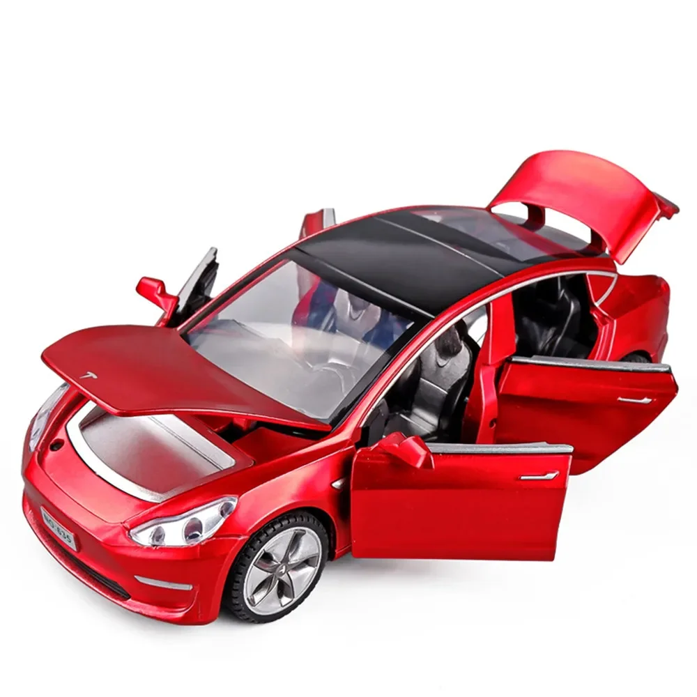 Tesla Model 3 Model X Alloy Car para Crianças, Diecasts Veículos, Carros de Brinquedo, Luz Sonora, Puxar, Presentes para Meninos, Novo, 1:32