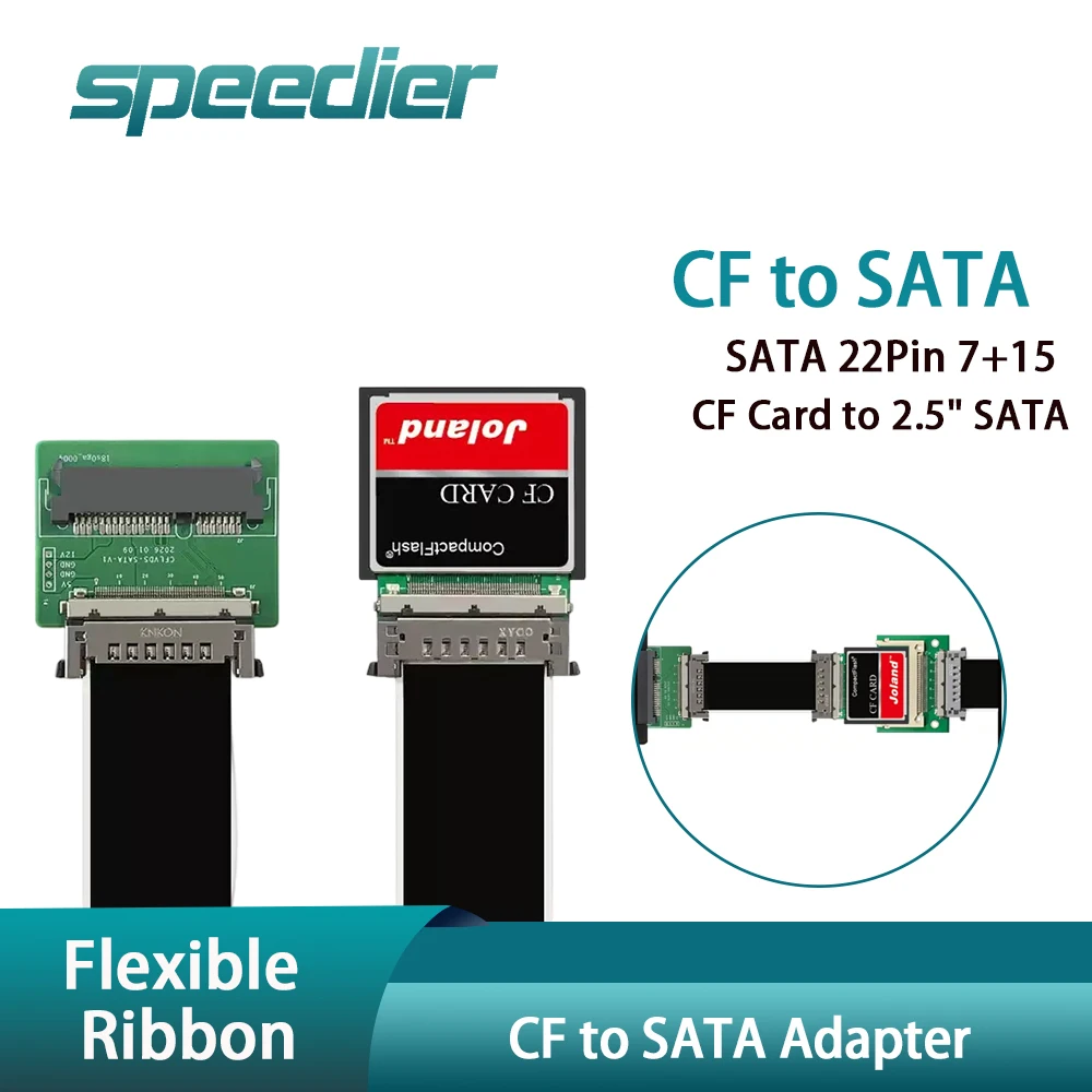 Compact Flash CF Card To 2.5 Inch SATA Adapter Flexible FPC Ribbon Cable, CF To SATA 22Pin 7+15 Extension Converter for SSD HDD
