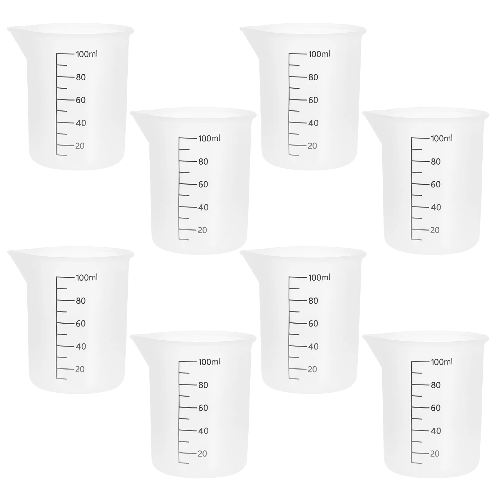 

8pcs Silicone Measuring Cups 100Ml Flexible Heat Resistant For Resin Crafts Diy Paint Mixing Liquid Materials Spout Graduated