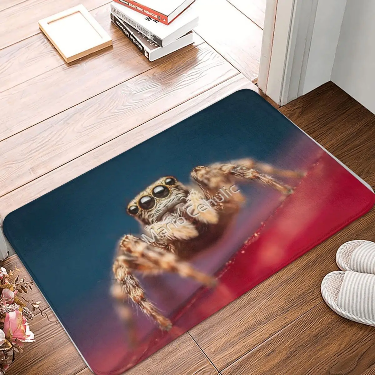 Pseudeuophrys Erratica Female Jumping Spider Facecloth Non-Slip Floor Mat FireplaceThick And Comfortable, Durable Foot Mats