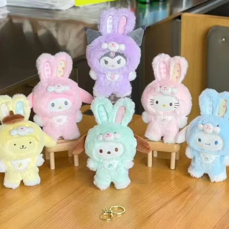 Caja ciega de la serie Sanrio Elf Rabbit de dibujos animados, bonita felpa de Hello Kitty Kuromi Pochacco Pom Purin, juguetes hechos a mano para niños, regalo