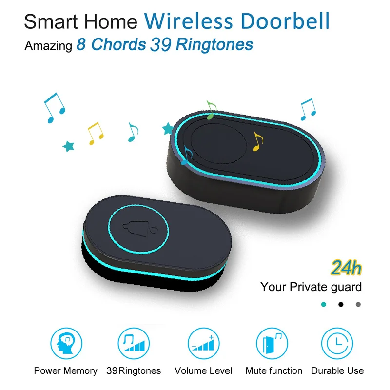 Wireless Doorbell 433MHz Waterproof Button Home Welcome Door Bell Support 39 Ringtones 5 Volume levels Barrier-free 100m Remote