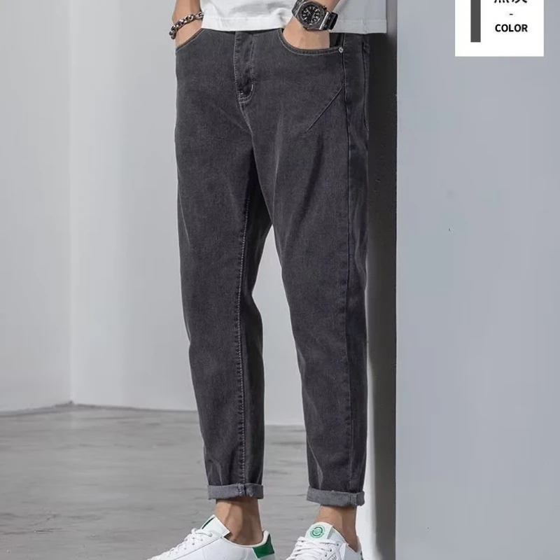 Calça jeans feminina com zíper de cor sólida, fina com comprimento do tornozelo, botão de bolso, rua alta, moda casual, primavera, verão, nova