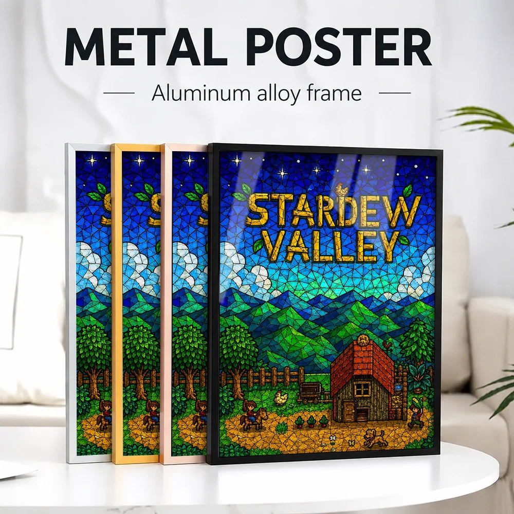 Stardew Valley Stained Glass Metal Poster With Aluminum Alloy Frame Personalized Photo Arcade Style Wall Art For Player Lounge