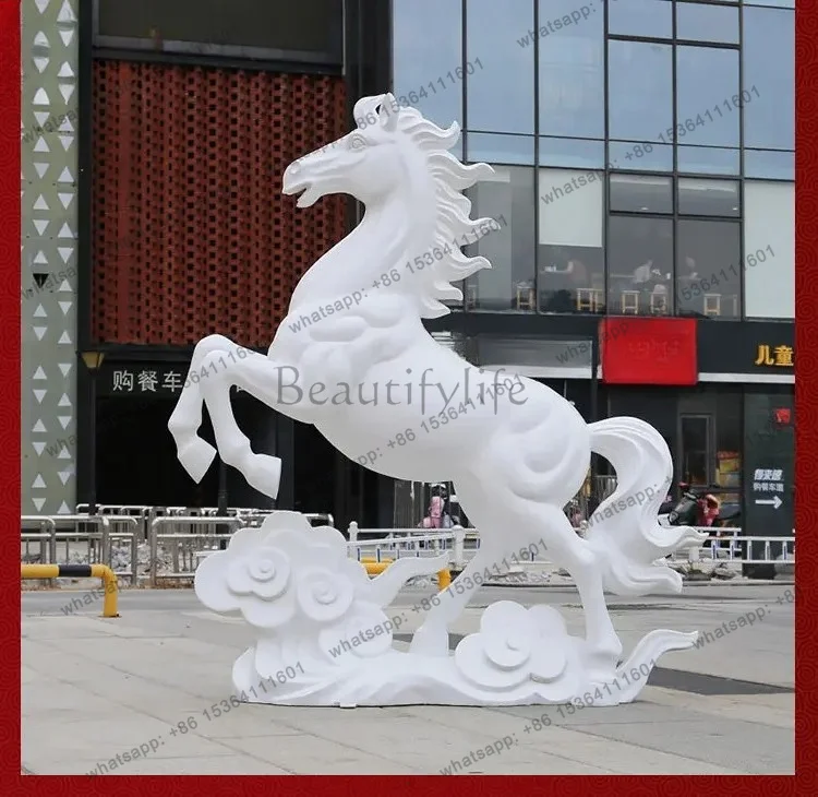 Zodiac Horse Sculpture Large Glass Fiber Reinforced Plastic Outdoor Floor Square Clock In Meichen Decorative Ornament