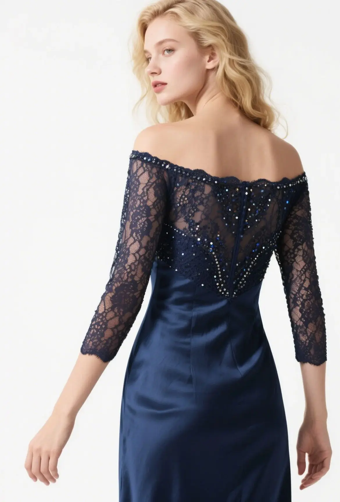 Сексуальное элегантное вечернее платье-футляр с открытыми плечами и длинными рукавами длиной до колена, атласное кружево с блестками, свадебное платье для гостей 2025, бесплатно по индивидуальному заказу