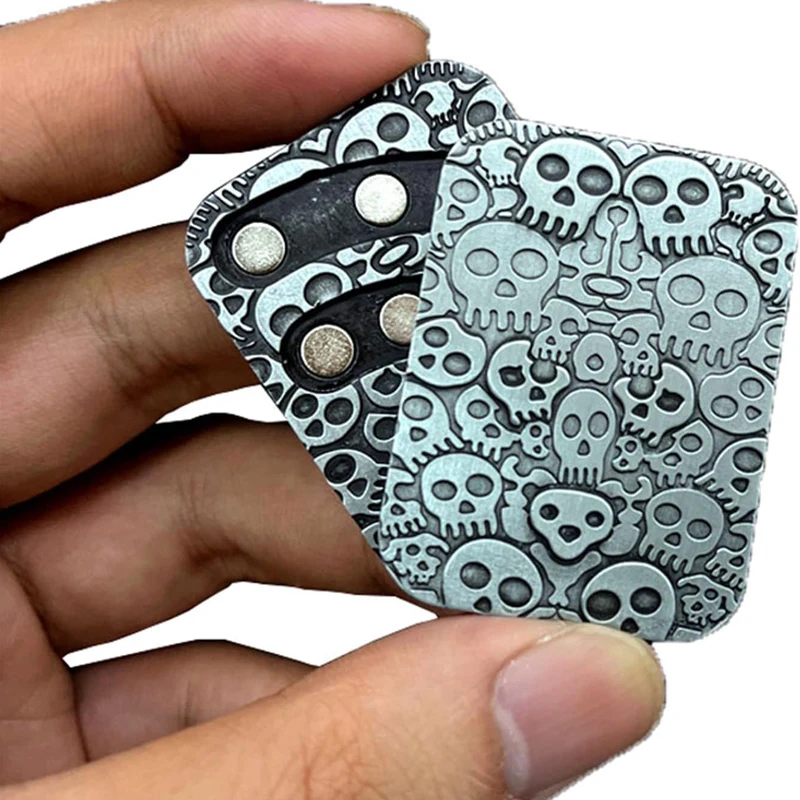 EDC-deslizador de Metal con diseño de calavera, tarjeta de empuje de póker magnética, juguetes para aliviar la ansiedad y el estrés para adultos, cosas geniales para hombre