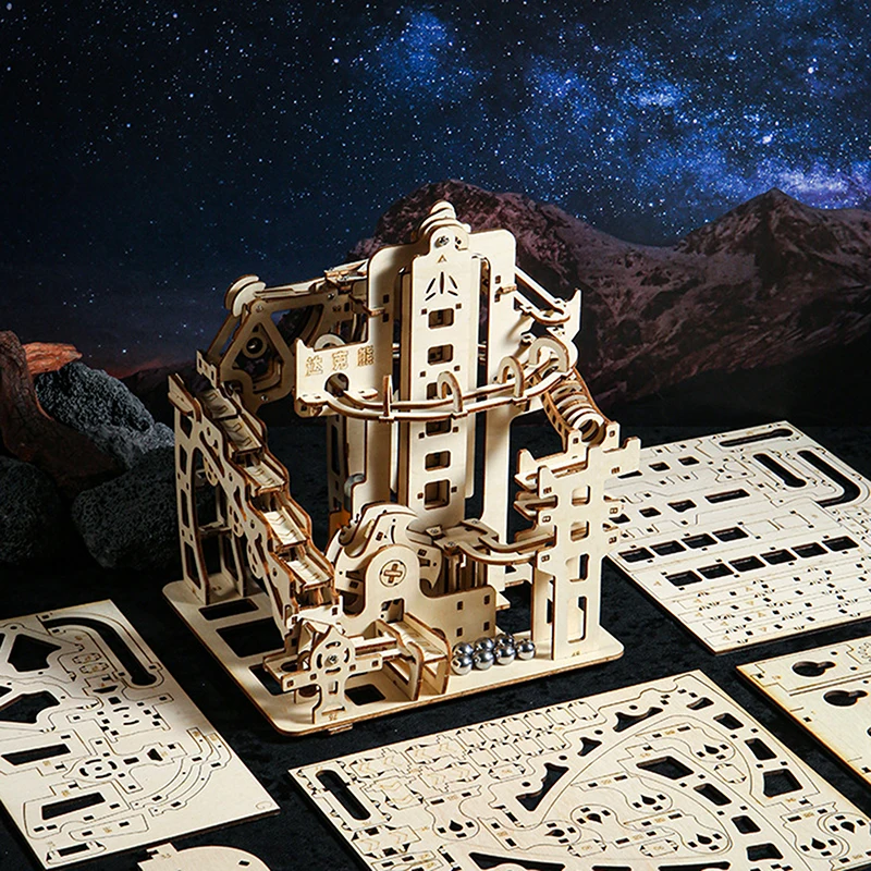 

Набор деревянных пазлов с электрической катапультой Marble Run 3D; Механическая научная модель, сборка лабиринтной дорожки