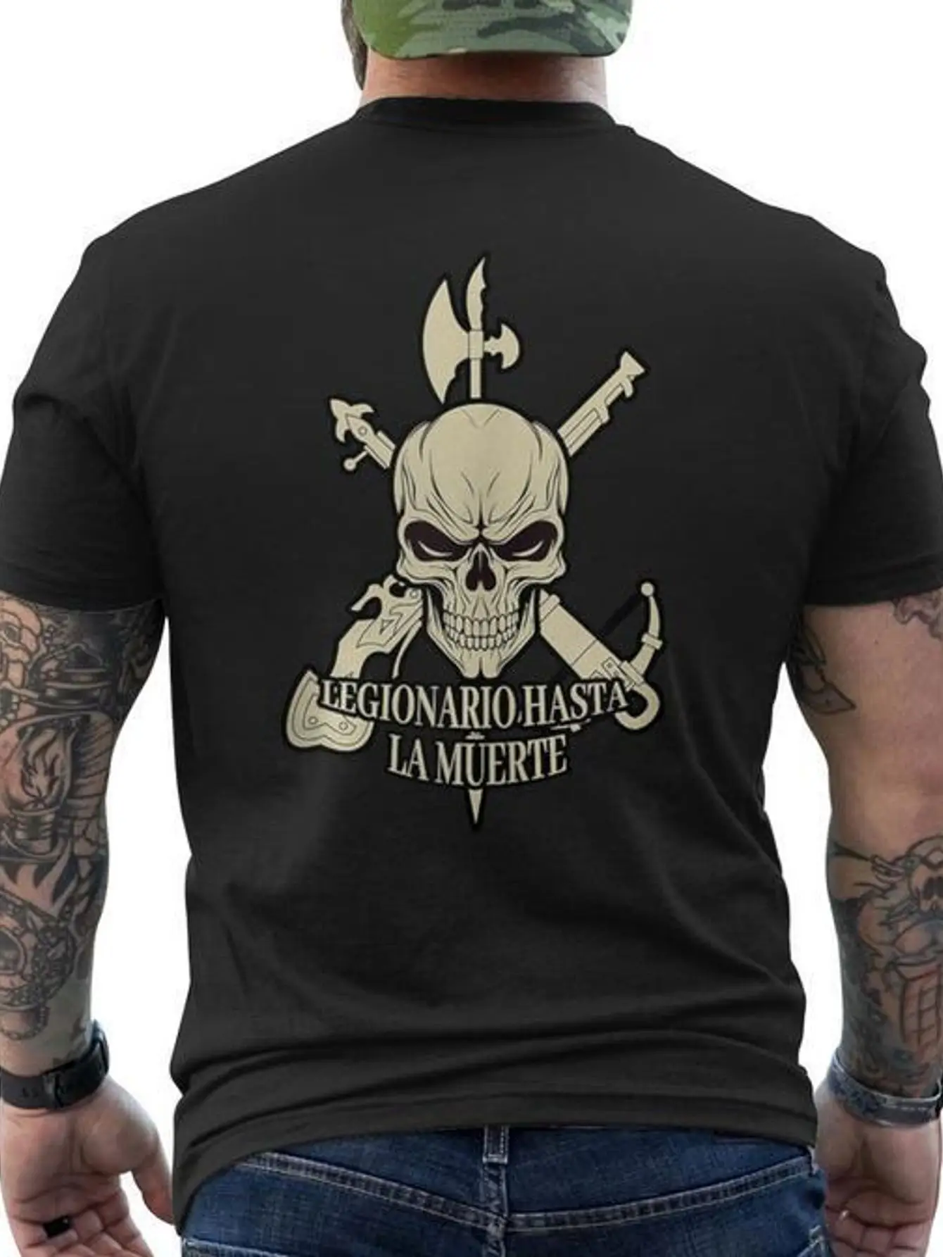T-shirt à imprimé sur le dos Legion Spirit And Courage Spanish Army pour hommes - Col rond - Tissu confortable et respirant - Short pour hommes S