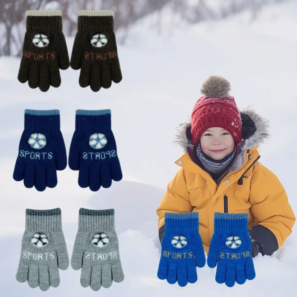 Cute Warm Autumn Winter Gloves Thickened Cold Proof Knitted Gloves Football Cycling Ski Snowing Gloves Warm Mittens