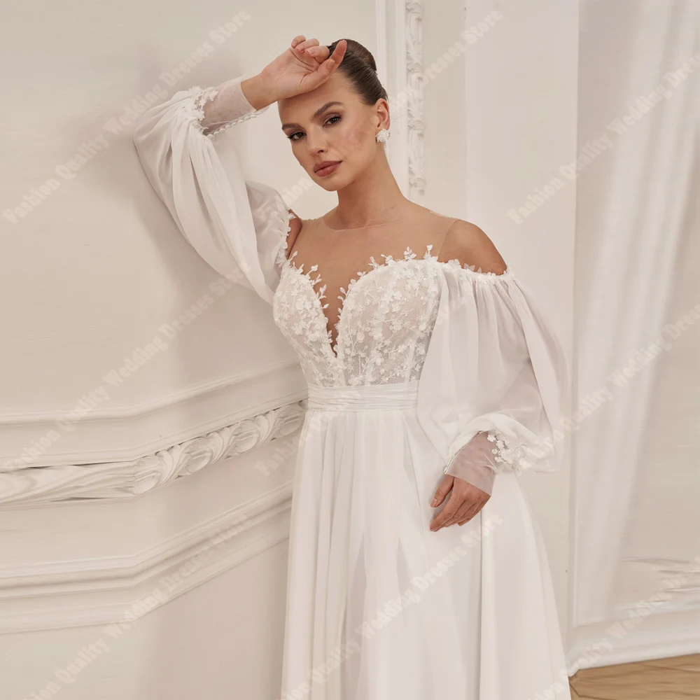 Abiti da sposa da donna a-line in pizzo brillante abiti da sposa con spalle scoperte pizzo stampa floreale banchetto di fidanzamento Vestido De Novia