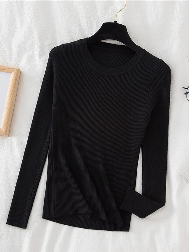 2024 New Women Sweater Autumn Winter Long Sleeve Pullover Basic Top Fashion O-neck Elastic Female Winter Solid Knitted Jumper