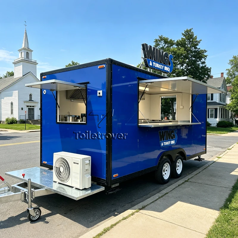 Commercial Concession Food Truck Outdoor Street Wing & Turkey & BBQ Foood Trailer Mobile Kitchen with Air Conditioner