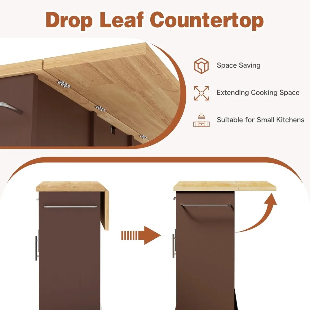 Rolling Kitchen Island with Drop Leaf, Storage Drawers, and Towel Rack for Flexible Use