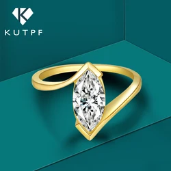 1CT Marquise Cut Moissanite Rings for Women 925 Silver Plated 18k Gold D Color Solitaire Diamond Wedding Rings with Certificate
