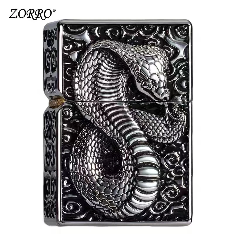 ZORRO-heavy Armor Embossed Kerosene Lighter, Retro Snake Body Grinding Wheel Igniter Personalized High-end Cigarette Accessories