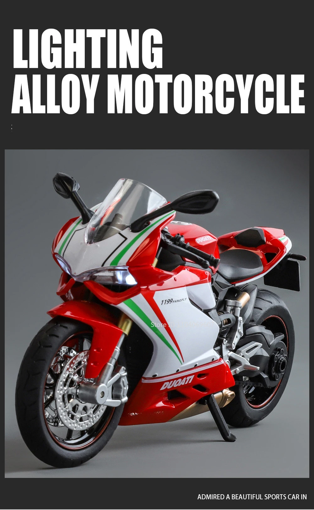 Maßstab 1:12 1199 Motorrad-Spielzeug-Modellautos, Legierung, Druckguss, Stoßdämpfung, Ton, Licht, Kettengestänge, Simulationsmotoren für Jungen – Detail 4