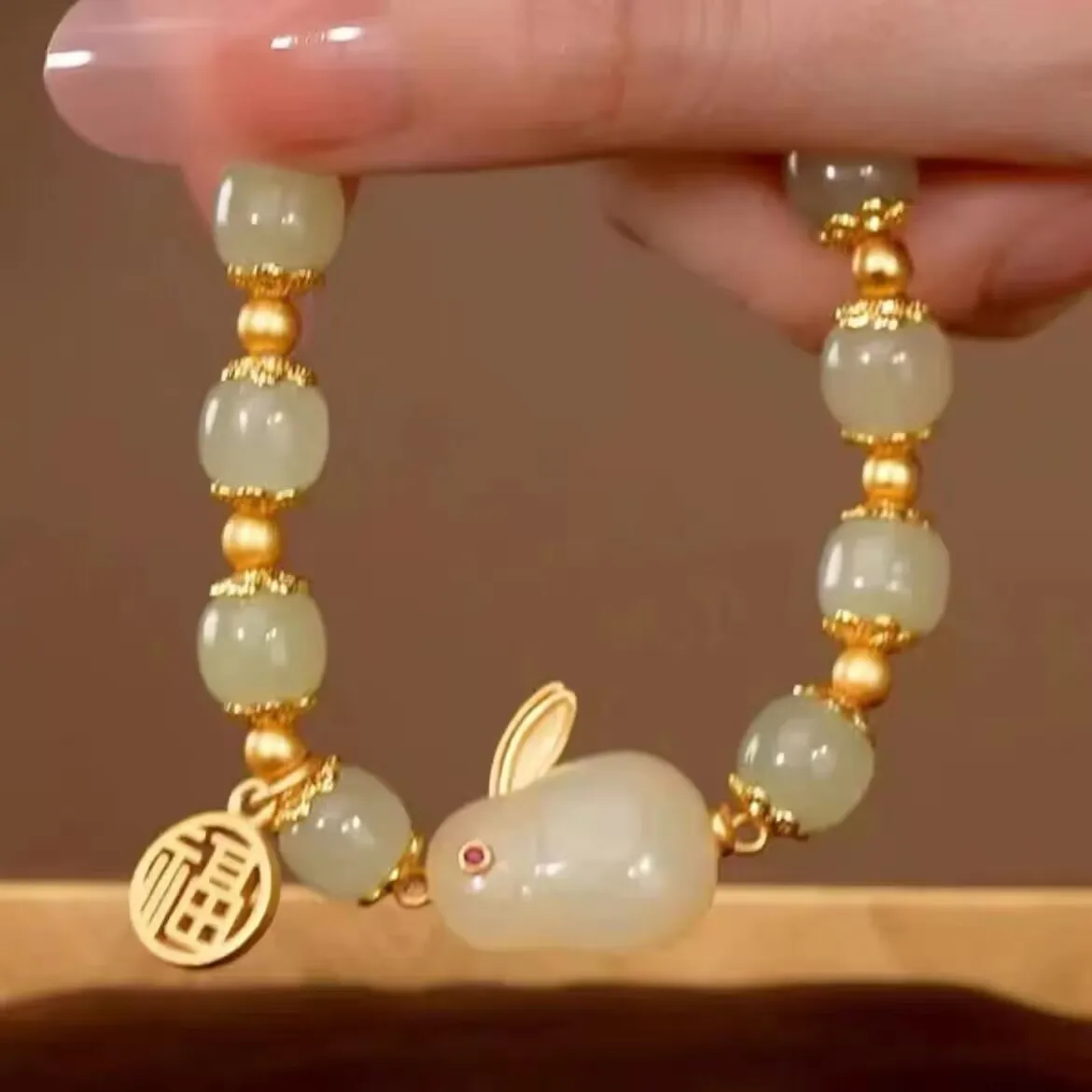 2023  Lucky Gold Bead Rabbit Bracelet For Women Exquisite Chinese Style Blessing Pendant Bracelet Valentines\'s Day Jewelry gift