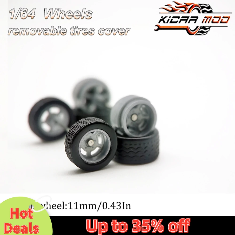 1/64 Model Car Wheels with Rubber Detachable Tires Five Spoke 2 Refitting Parts for Hot Wheels Matchbox D:11mm+13mm 1 Set