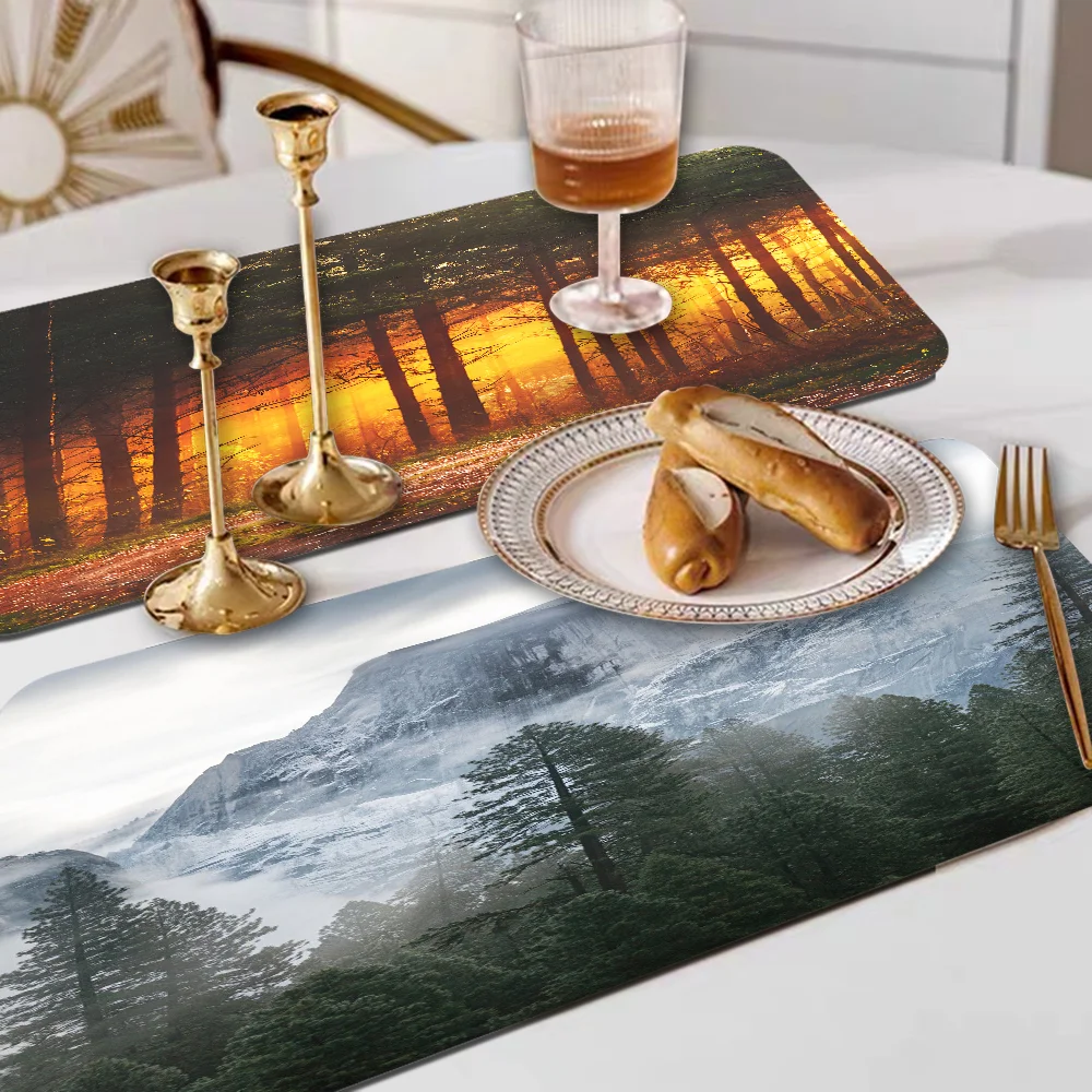 

Forest Fog Scenery Table Drain Pad Tabletop Absorbent Draining Mat Tableware Mats Placemats For Table Decor