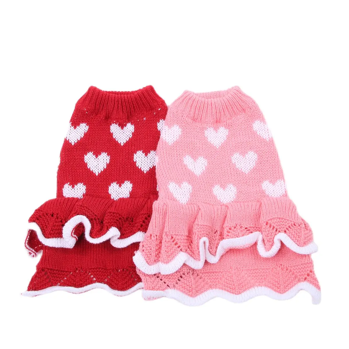 Dog Cat Sweater Dress Hearts Design Pet Puppy Jumper Autumn/Winter Clothes