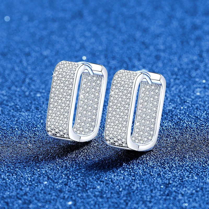 925 Sterling Silver 1.1cttw Square Moissanite Hoop Earrings Women French Style Minimalist Huggie Earrings Jewelry Pass Tester