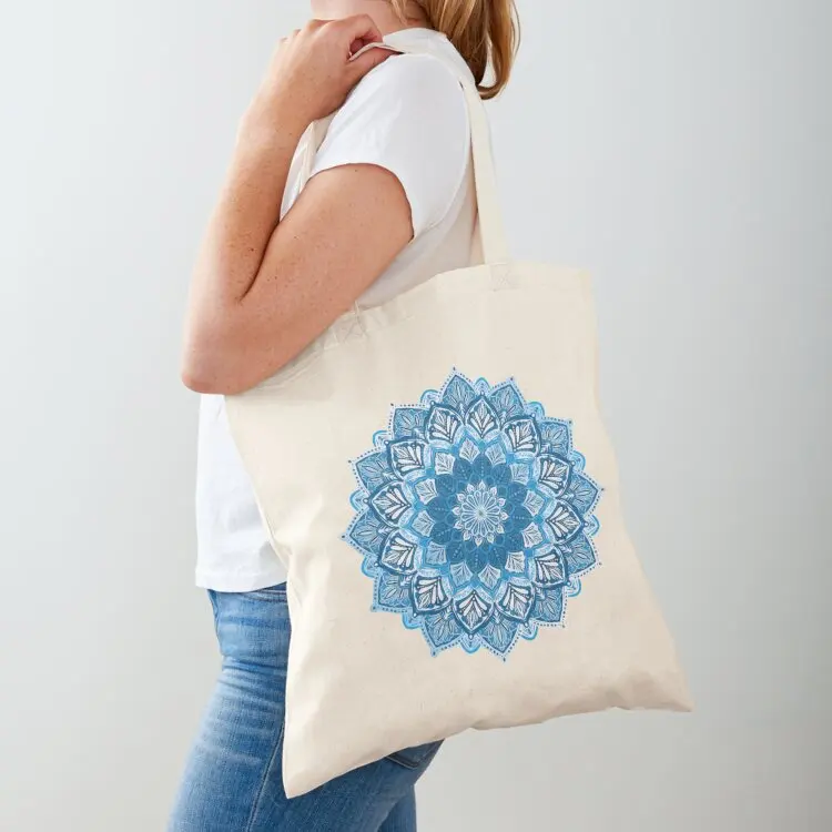 

Boho Mandala in Monochrome Blue and White Tote Bag Beach bag sac pour femme bag luxury women Handbags