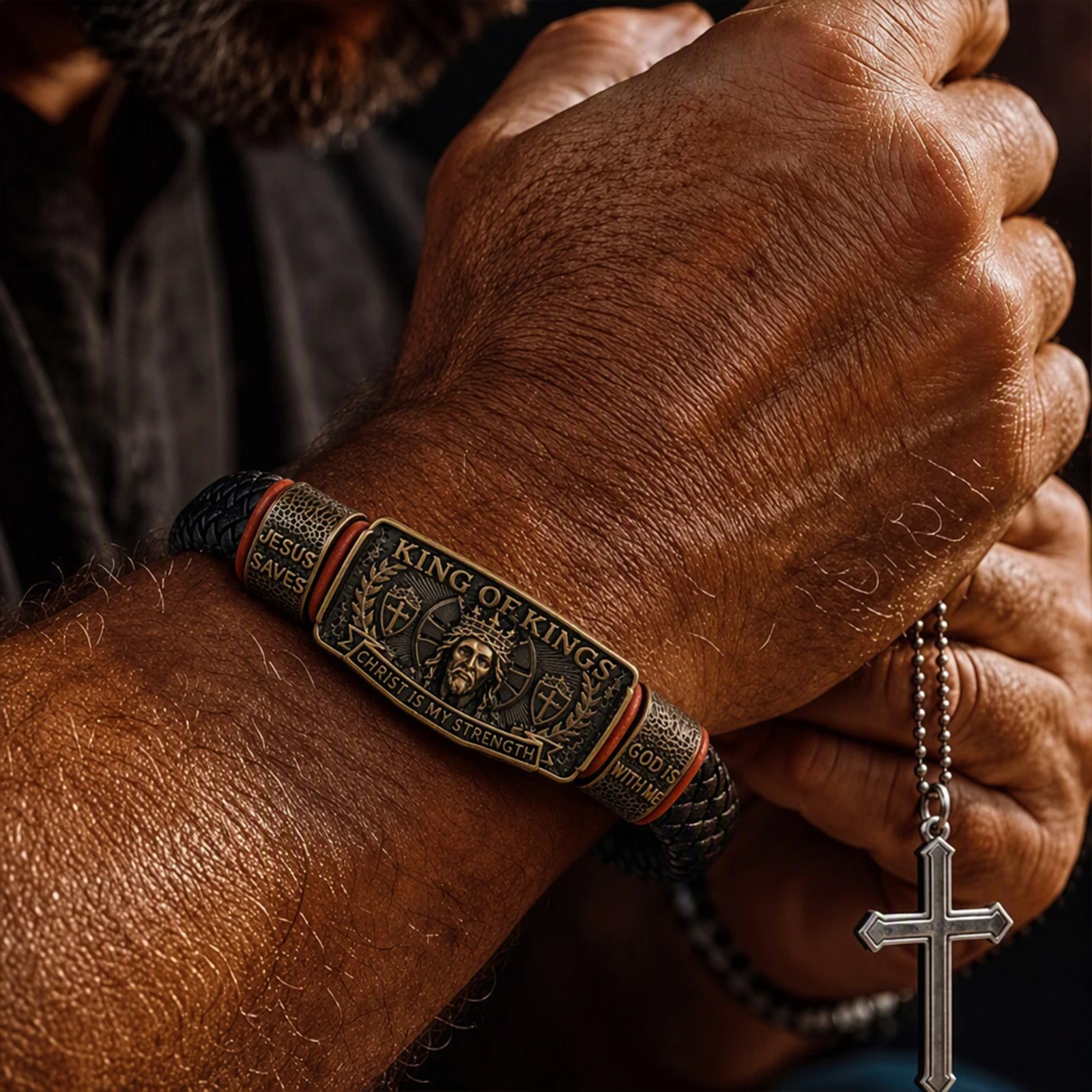 King of Kings Faith Bracelet Multi-Purpose Decorative Faith Bracelet Adjustable Christian Wristband Gift for Men Husband Dad