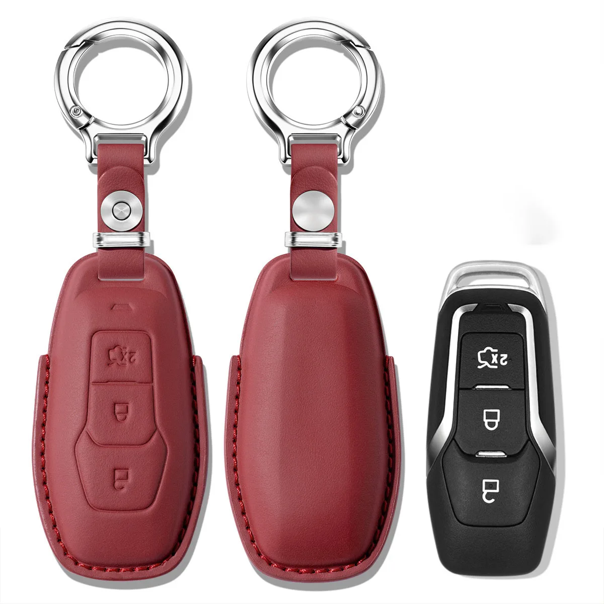 Top Layer Leather Car Remote Key Case Cover Fob For Ford Focus 3 4 ST Mondeo 5 MK5 Mustang F-150 Explorer Edge Fiesta Kuga MK3 4