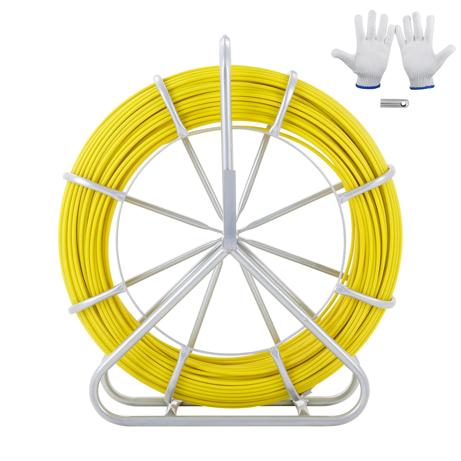 SucceBuy Fish Tape Fiberglass 425 ft 1/4 inch Wire Puller with Steel Reel Stand for Walls and Electrical Conduit, Non-Conductive