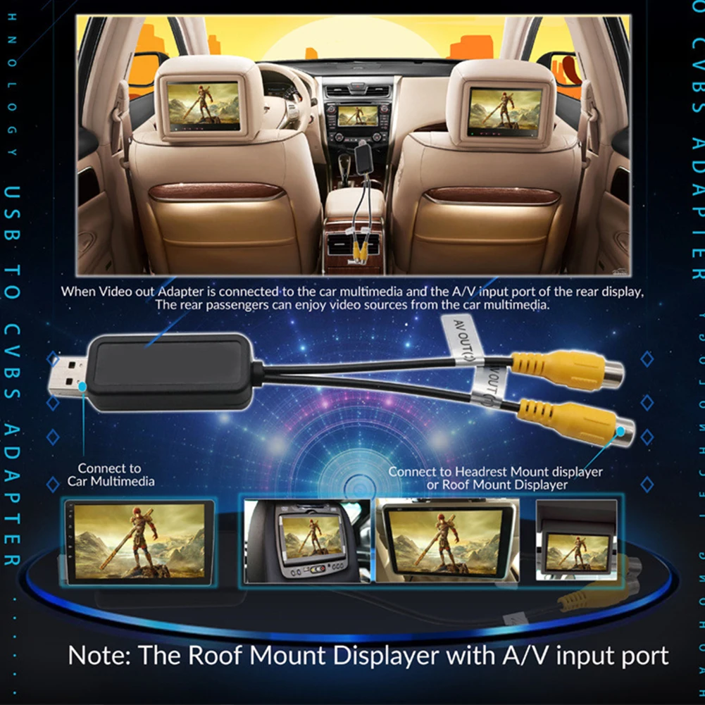 USB إلى CVBS محول إخراج الفيديو 2 CVBS إخراج RCA كابل الفيديو تيار مستمر 5 فولت USB لنظام أندرويد مشغل وسائط متعددة ملحقات راديو السيارة #2