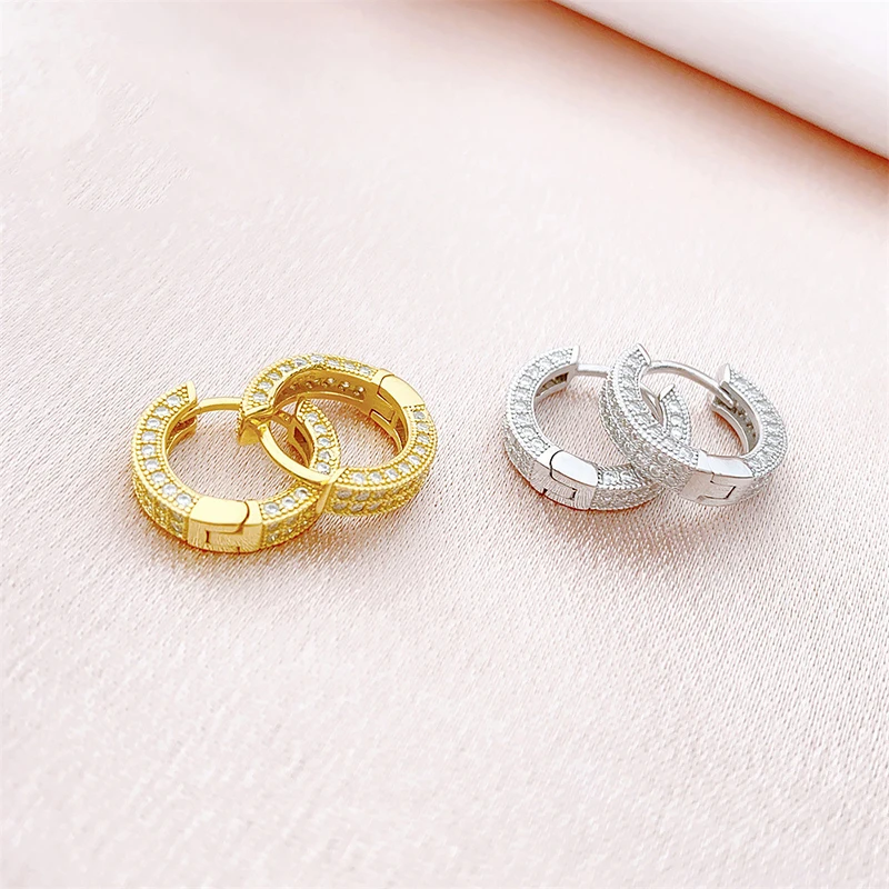 Iced Out 2 Rows Moissanite Hoop Earrings 925 Silver Plated Platinum Lab Mosan Diamond Circle Huggie Earrings Pass Tester & GRA