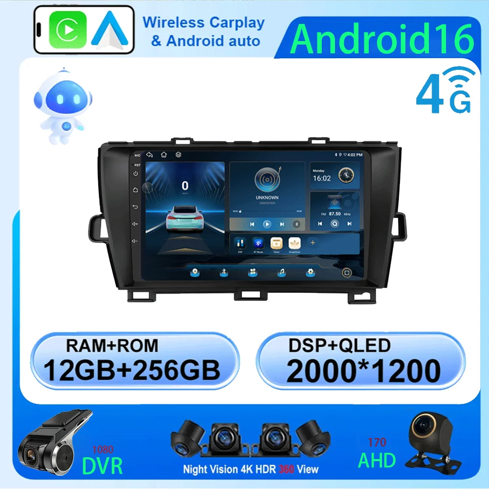 

LJZN Android 16 Car Radio For Toyota Prius 3 XW30 2009 - 2015 Android Auto Stereo Head Unit Multimedia Player Navigation Carplay