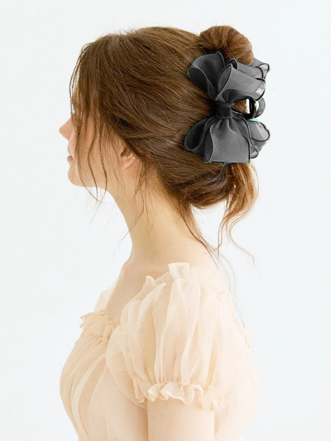 Lystrfac Fashion Mesh Bow Hair Claw for Women Shark Bowtie Hair Clip Back Head Hair Clash Clip Style Hair Accessories