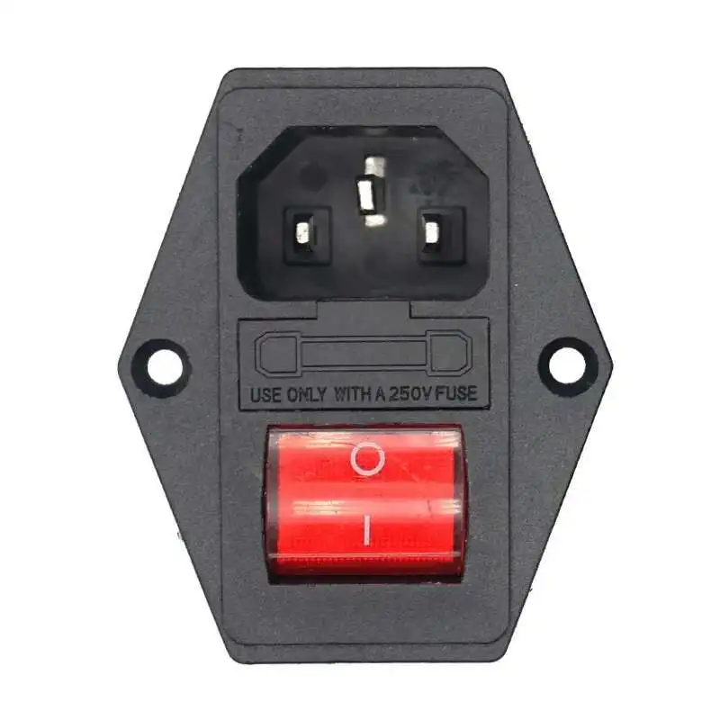 250VAC 3/4 Pin IEC 320 C14 Soket Daya Steker Konektor Inlet dengan Sakelar Rocker Merah Sekering 10A