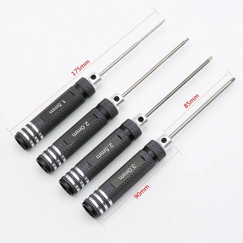 4-teiliges 1,5/2/2,5/3,0 mm schwarzes Sechskant-Treiber-Inbusschlüssel-Reparatur-Werkzeug-Set für RC-Autos