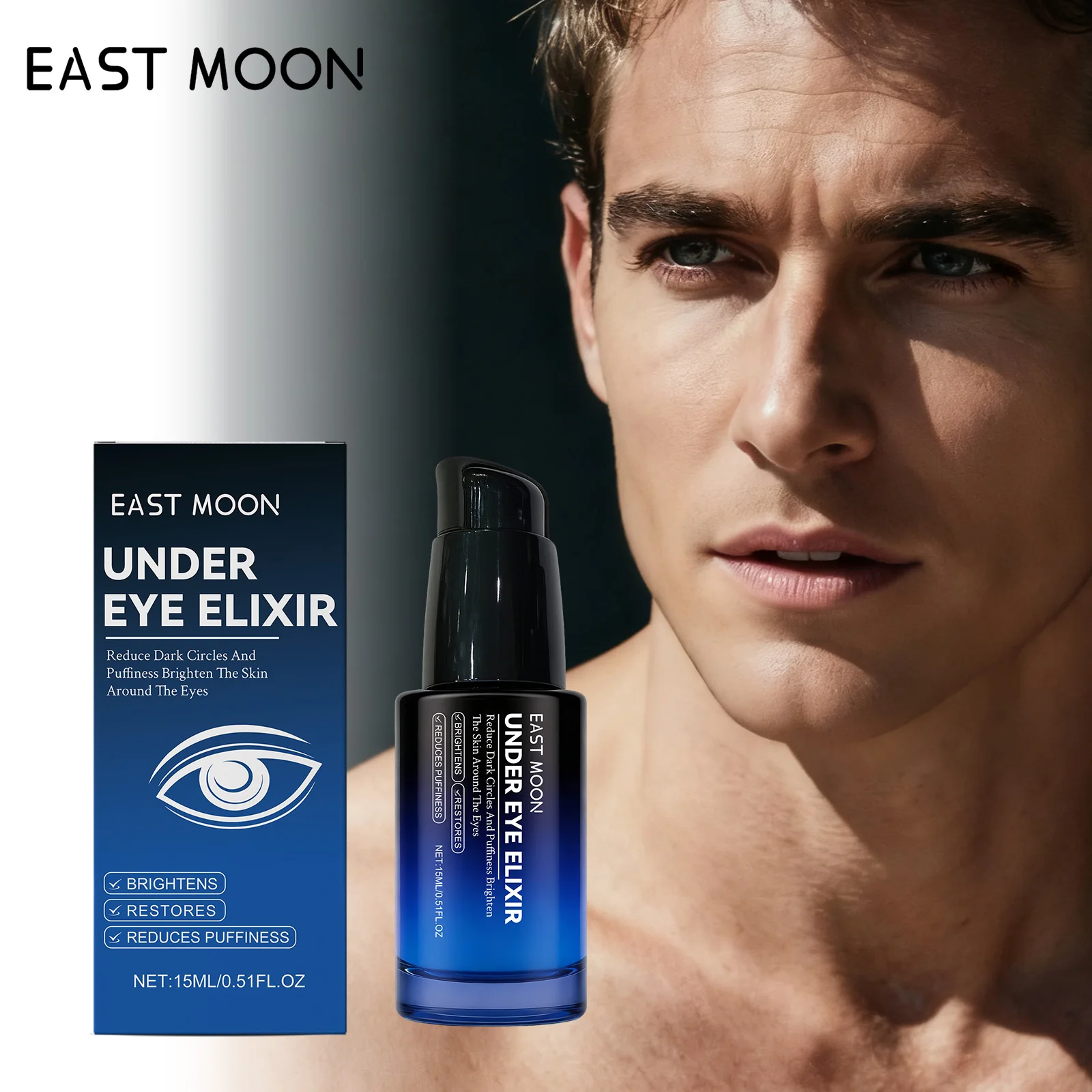 EAST MOON Under Eye Elixir Serum Reduce Dark Circles Puffiness Brighten Firm Smooth Fine Lines Eye Area Skin Care Liquid